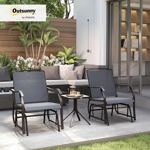Miniatura 2 de Outsunny Juego de 3 sillas planeadoras para exteriores con mesa auxiliar, 2 mecedoras para patio con tela transpirable, mesa de cristal, para patio