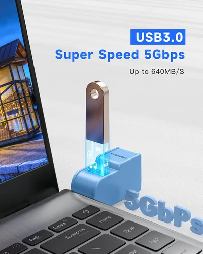 Miniatura 3 de Adaptador USB 3.0 de 3 Puertos, Hub USB con 1 Puerto USB 3.0 y 2 Puertos USB 2.0, Divisor de Puerto USB Portátil para Teclado, Disco Duro Móvil, Azul