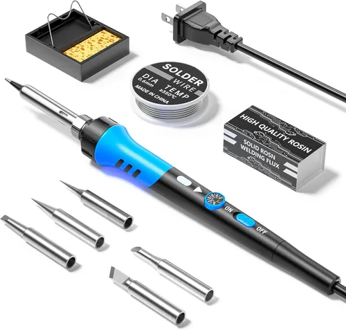 Kit de soldador, pistola de 60 W con calentador de cerámica, herramienta de kit de soldadura 9 en 1, temperatura ajustable de 392 a 842°F, puntas de