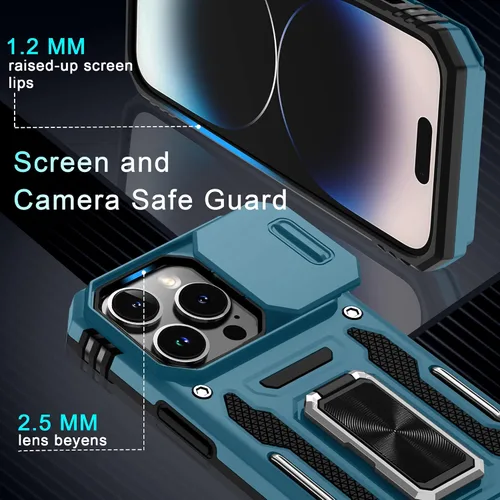 Miniatura 209 de DEERLAMN Funda para iPhone Xs Max con funda deslizante para cámara + protector de pantalla, soporte giratorio de anillo de grado militar a prueba