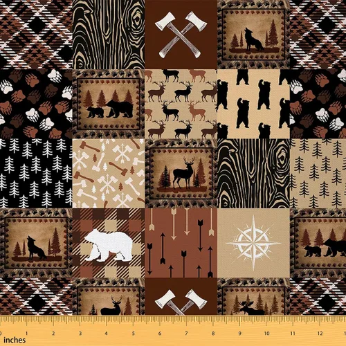 Miniatura 18 de Tela de ciervo bonita por yarda para niñas y niños, decoración de caza de ciervos, impermeable, tela para exteriores, estampado de pata de oso
