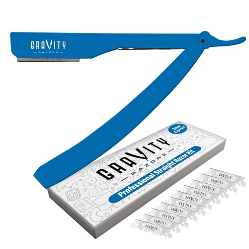 Miniatura 13 de Kit de cuchilla de afeitar recta profesional GRAVITY RAZORS – Ultra Exposición, incluye 10 cuchillas premium, 2mm expuestas, color oro y negro Dorado