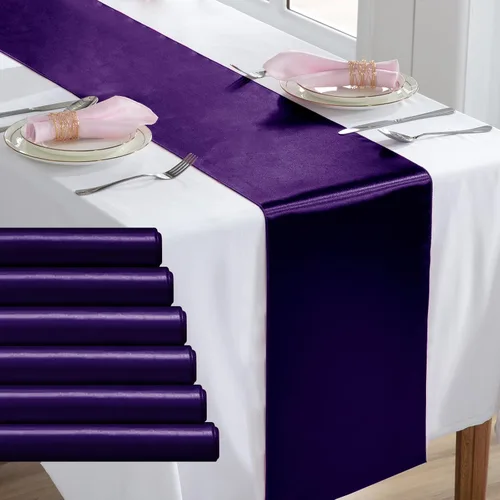 Miniatura 8 de Paquete de 2 caminos de mesa negros de 12 x 108 pulgadas, camino de mesa rectangular de seda satinada suave para bodas, banquetes, decoración