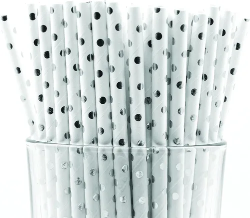 Miniatura 46 de Paquete de 150 pajitas de papel biodegradables con lunares rojos de 4 capas (compostables, no tóxicas, sin BPA)