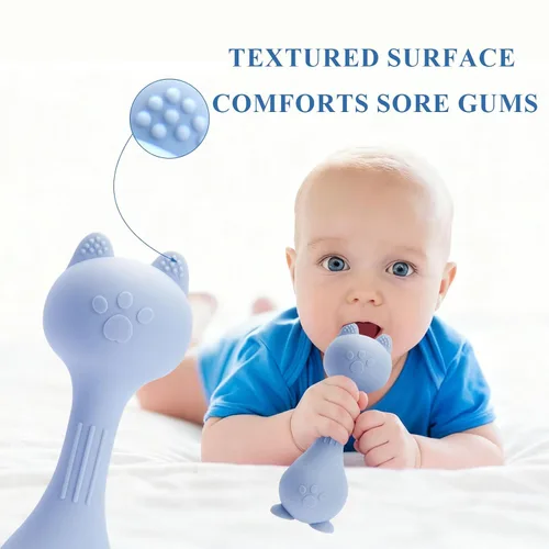 Miniatura 6 de Sonajero para bebés, juguetes para dentición, sonajeros de silicona para bebés de 0 a 12 meses, silicona de grado alimenticio (azul)