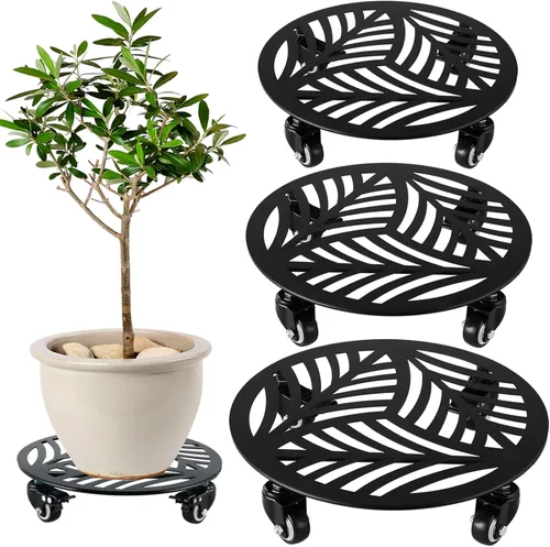 Miniatura 17 de 1 paquete de 30 cm de gran organizador de plantas de metal con 3 ruedas de PU metálicas, soporte rodante para plantas con ruedas para interiores