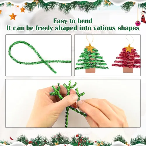 Miniatura 4 de Limpiadores de tubería brillantes - 200 piezas Rojo y Verde Limpiadores de tubería de Navidad 0.23"X12" Chenillas brillantes con tallos metálicos