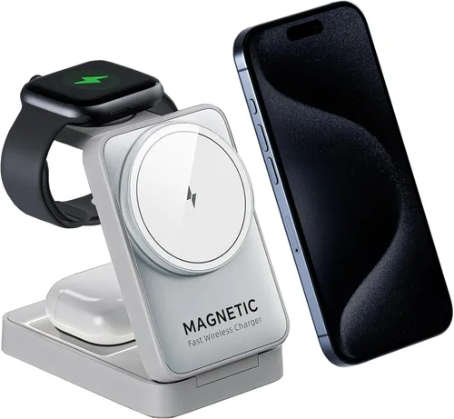Miniatura 8 de Cargador inalámbrico 3 en 1 actualizado 2026 para iPhone, cargador magnético de viaje, estación de carga inalámbrica plegable compatible