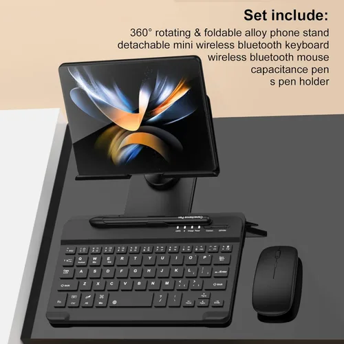 Miniatura 2 de Combo de soporte de escritorio y teclado Bluetooth para Galaxy Z Fold 7/6/5/4 y Z Trifold, 4 en 1, incluye bolígrafo para mouse, ranura, soporte