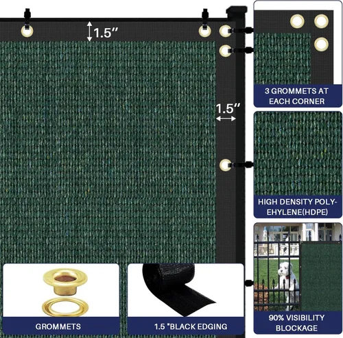 Miniatura 5 de Windscreen4less Pantalla de valla de privacidad resistente para valla de viento, malla de malla con ranuras de latón para pared al aire libre, Verde