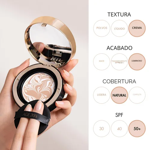 Miniatura 2 de AGE20'S Signature Essence Pact SPF 50+ Paquete de 1 13C PORCELANA Base en crema, acabado luminoso, cobertura natural Base cushion coreana