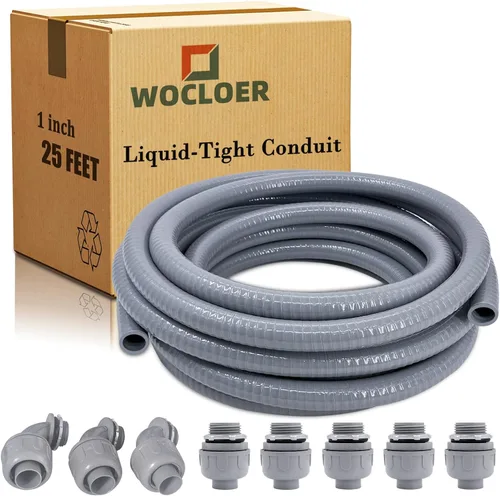 Conducto hermético a líquidos de 1 pulgada y 25 pies, kit de conector y conducto eléctrico flexible no metálico hermético a líquidos, con 5