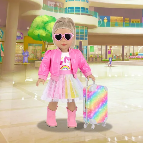 Miniatura 5 de Maleta de accesorios para muñeca de 18 pulgadas, juego de viaje y juego de muñecas estilo arcoíris para regalos de cumpleaños y Navidad para niños