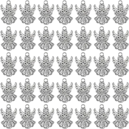 Framendino, Paquete de 50 dijes de ángel, colgantes tibetanos de plata antigua a granel para hacer joyas, aretes, collares, pulseras, manualidades