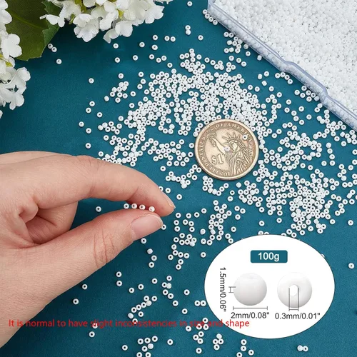 Miniatura 2 de PandaHall Elite - 6000 cuentas de semillas de vidrio 11/0, cuentas redondas opacas de color blanco para la cintura, cuentas espaciadoras de 0.079