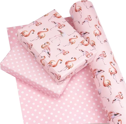 Miniatura 2 de WRAPAHOLIC Papel de Regalo Reversible de Flamenco - Mini Rollo - 17 Pulgadas X 33 Pies - Papel de Regalo de Cumpleaños de Flamenco Rosa Diseño Rosa