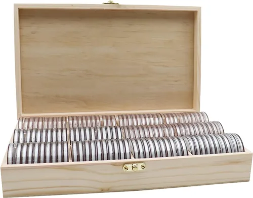 Miniatura 8 de Soporte para monedas de madera de 0.787-1.811 in, 120 cápsulas de monedas altamente transparentes con junta de espuma, soporte para coleccionista