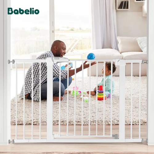 Miniatura 5 de BABELIO Puerta de metal para bebé, extensión blanca de 5.5 pulgadas (5.5 in), puertas de bebé extra anchas para escaleras y puertas, puerta