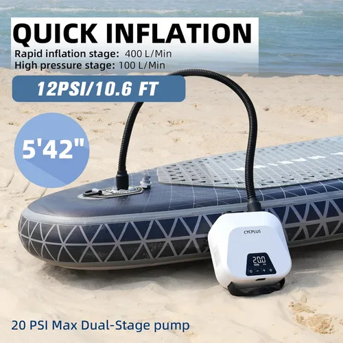 Miniatura 2 de CYCPLUS 20PSI High Pressure Smart SUP Air Pump, Rechargeable Battery-Powered, Intelligent Dual Stage Inflation & Deflation, Auto-Off Air Pump for