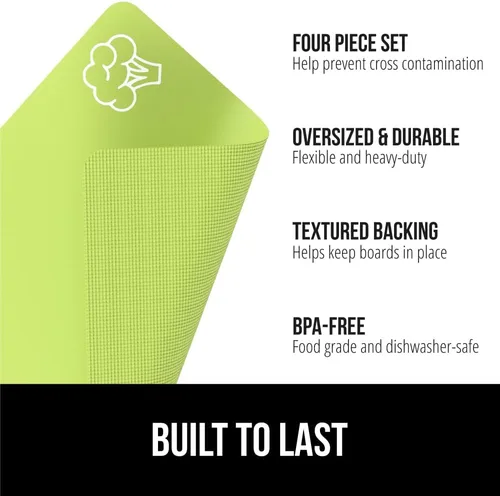 Miniatura 2 de GORILLA GRIP Juego de 5 tablas de cortar flexibles 100% sin BPA, alfombrillas de plástico duraderas con iconos de alimentos para preparar comidas