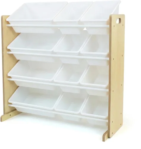 Miniatura 18 de Humble Crew Organizador de almacenamiento de juguetes para niños con 12 cubos de plástico, madera natural/aguamarina, contenedores extraíbles