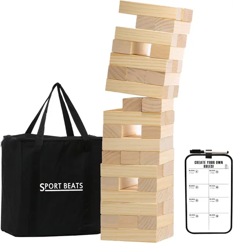 Miniatura 11 de Outdoor Games - Juego de apilamiento de torre de madera grande – 54 bloques de pino de alta calidad que se apilan hasta 4 pies con tablero de reglas