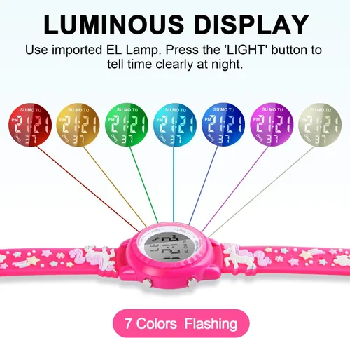 Miniatura 58 de Relojes LED impermeables para niños con alarma, juguetes para niños, regalos para niñas de 3 a 10 años