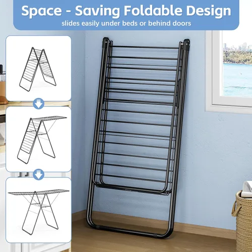 Miniatura 4 de KINGBOARD Tendedero plegable para ropa con altura ajustable, estante de lavandería de metal, para uso en interiores y exteriores, sin montaje, 20.47