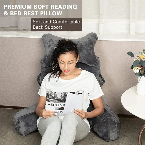 Miniatura 6 de SLIGUY Almohada de lectura, almohada de descanso para cama con rollo de cuello desmontable y brazo de apoyo para sentarse en la cama, sofá o suelo