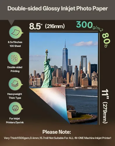 Miniatura 2 de Uinkit 100 hojas de 8.5 x 11 pulgadas, papel fotográfico grueso y pesado, cartulina brillante de doble cara, folleto de 80 libras, 10.58 oz/m², 15.7