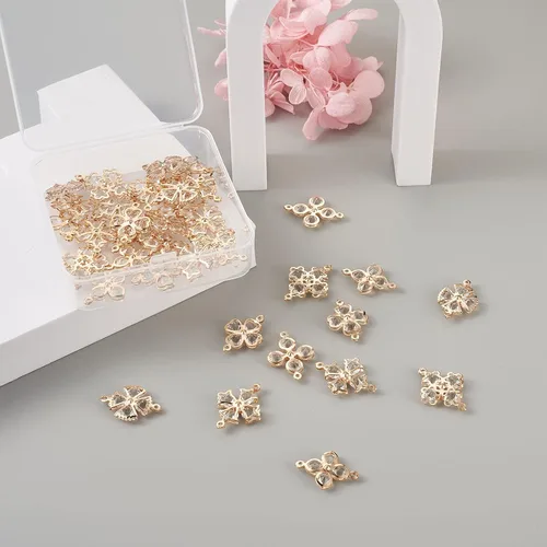 Miniatura 6 de Cheriswelry Colgantes de corazón de diamantes de imitación de oro claro, colgante de aleación colgante de cristal brillante, abalorios de flores 3
