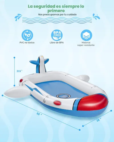 Miniatura 8 de Piscina infantil para niños pequeños, almohadilla de chapoteo para niños de 4 a 8 años, piscina inflable 3 en 1 de 68 pulgadas para niños, patio