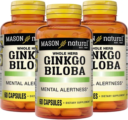 MASON NATURAL Ginkgo Biloba, suministro de 3 meses, ayuda a mejorar el estado de alerta mental y apoyar la función cerebral óptima, 60 cápsulas