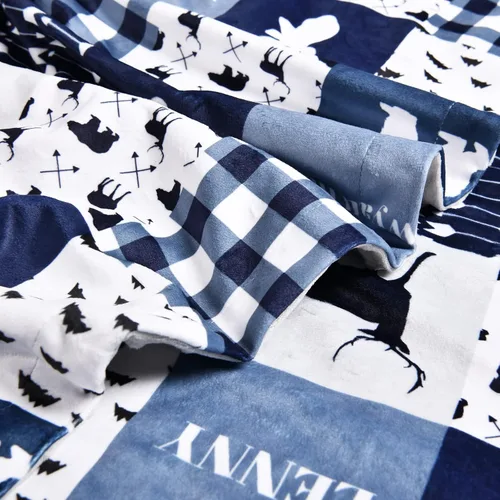 Miniatura 6 de Woodland - Manta de forro polar personalizada con nombre, manta personalizada de oso de ciervo para niños y niños, regalos de cumpleaños, manta azul