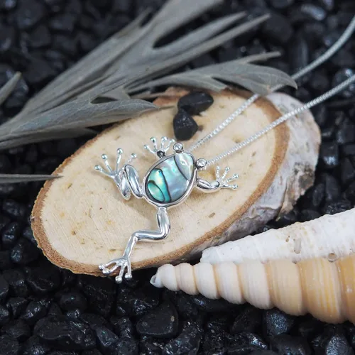 Miniatura 5 de Plata de ley Abalone Shell Collar con Colgante de Lucky Frog, 18+ 2" extensor