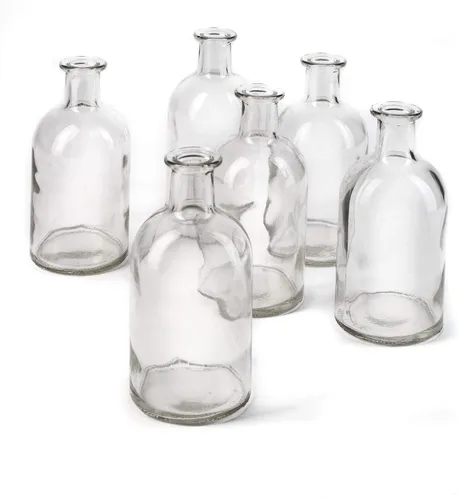 Miniatura 10 de Serene Spaces Living Juego de 6 jarrones de botella de medicina para flores de tallo largo - Tamaño pequeño, juego de jarrones turquesa Pequeño azul