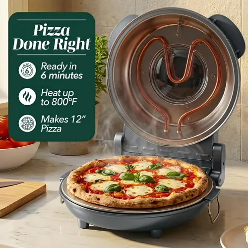 Miniatura 2 de Horno de Pizza Eléctrico de Encimera Cook With Color – Fabrica Pizzas con Costra Crujiente, Calienta hasta 800˚F, Piedra Cerámica de 12 Pulgadas