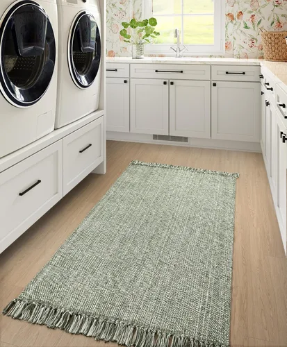Miniatura 76 de Collive - Tapete de pasillo de cocina, 2 x 4.3 pies, tejido a mano, reversible, lavable, de algodón, color blanco/beige, para baño, pasillo