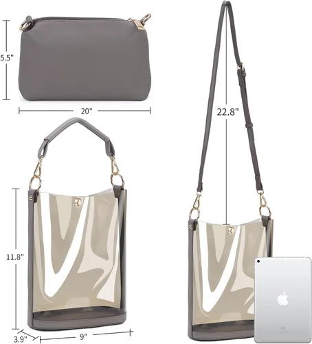 Miniatura 5 de KOOIJNKO Bolsos semitransparentes, bolsa de hombro transparente para playa, 2 en 1 bolsa