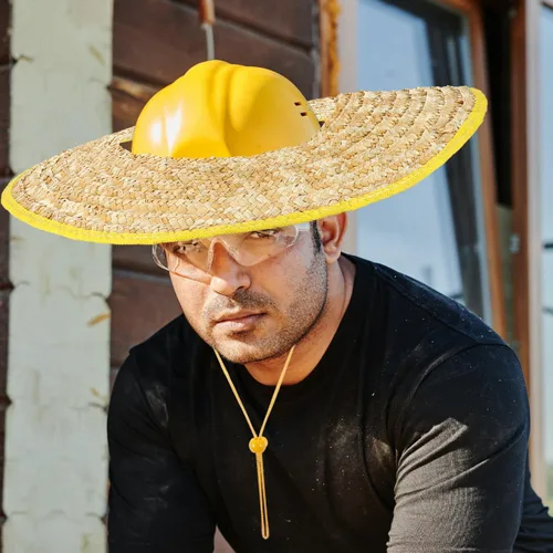 Miniatura 6 de UKCOCO Capucha de protección solar, sombrero duro de paja de trigo, transpirable y ligero, ideal para trabajadores de la construcción, trabajo