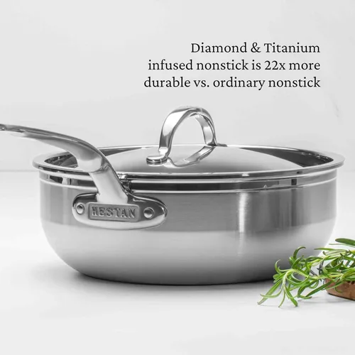 Miniatura 4 de Hestan ProBond TITUM forjado - Acero inoxidable revestido profesional, antiadherente, sartén esencial con tapa, 3.5 cuartos, compatible