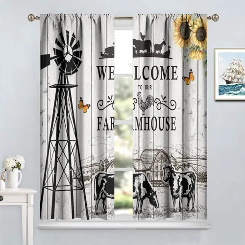 Miniatura 4 de Western Farms - Cortinas de ventana con estampado de vaca, color blanco y negro, para sala de estar, 42 x 54 pulgadas Estilo 4