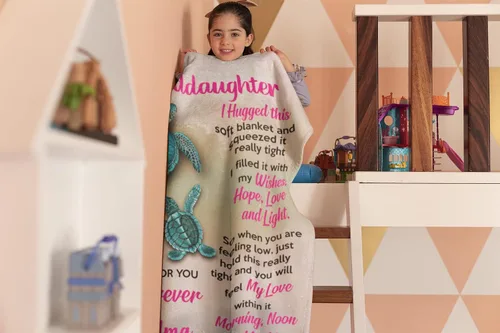 Miniatura 5 de Manta Personalizada para Mi Nieta de Abuela Mamá Abuelo, Manta Personalizada con Letras de Tortuga Edredones Microforro Polar Manta de Vellón
