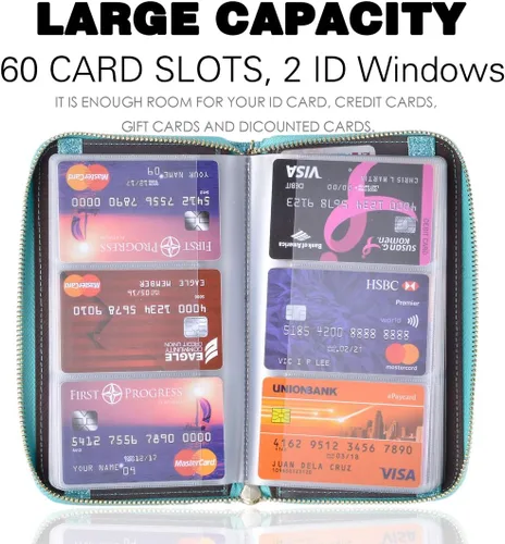 Miniatura 3 de Easyoulife - Monedero de cuero con cremallera, billetera portatarjetas para mujer, bloqueo RFID