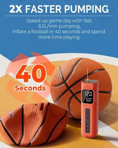 Miniatura 7 de ETENWOLF P200 Electric Ball Pump 2000mAh Sports Air Pump with Digital Pressure Gauge, Fast Inflation & Deflation for Basketball Soccer Volleyball