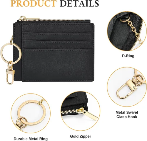 Miniatura 3 de Sodsay Estuche para tarjetas, cartera delgada con bolsillo frontal, para mujer, sujetatarjetas con llavero