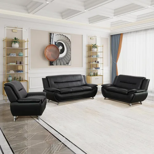 Miniatura 8 de Sofá modular de cuero, muebles de sala de estar, juego de sofá de 3 piezas, sofá modular moderno de piel sintética con patas resistentes para sala