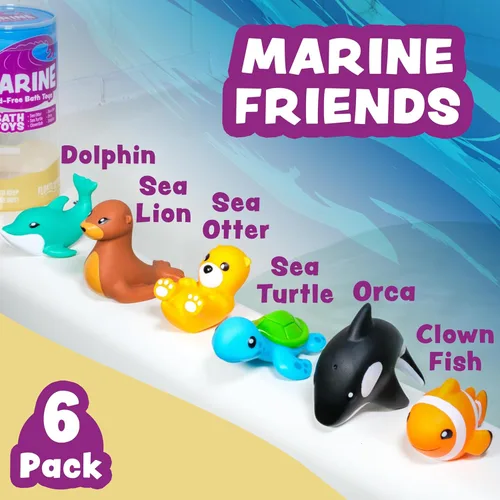 Miniatura 3 de Tub Works® Juguetes de baño Marine™ sin moho, paquete de 6 Diseño de juguetes de baño sellados y sin agujeros que mantiene la humedad fuera