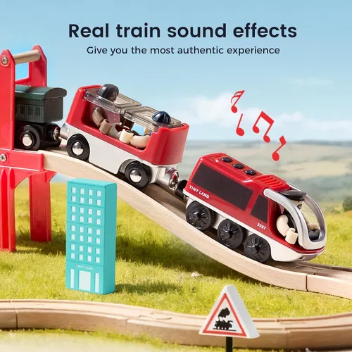 Miniatura 3 de Tiny Land Tren de locomotora de acción a baterías, potente juego de tren bala compatible con las principales pistas de marcas, juguetes de pista a
