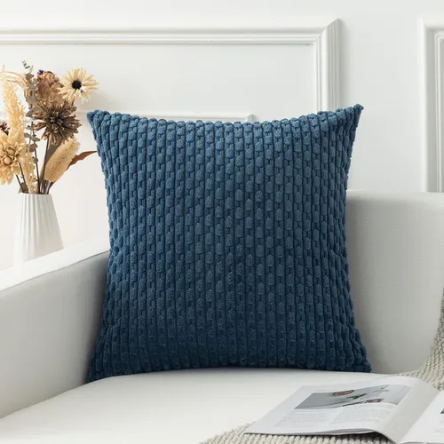 Miniatura 9 de K Kevin Textile - Juego de 2 fundas de almohada decorativas de corduroy suave azul con rayas estilo bohemio, fundas de almohada para sofá, cama